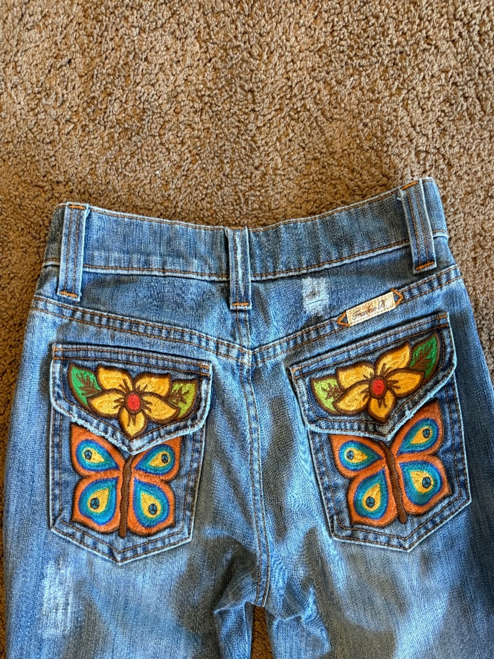Frankie B. Low-Rise Flare Jeans with Butterfly + Flower Embroidery - Size 2 - Picture 4 of 10